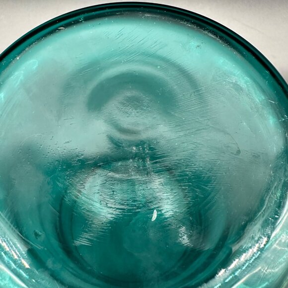 Vintage Hand Blown Teal Glass Vase Candle Holder Cadmium Glow Handmade Art Green - Picture 7 of 11